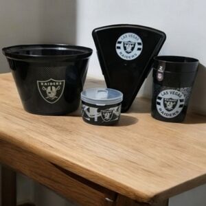 Las Vegas Raiders Fan Collection Bucket Two Souvier Cups Pizza and Snack Holders